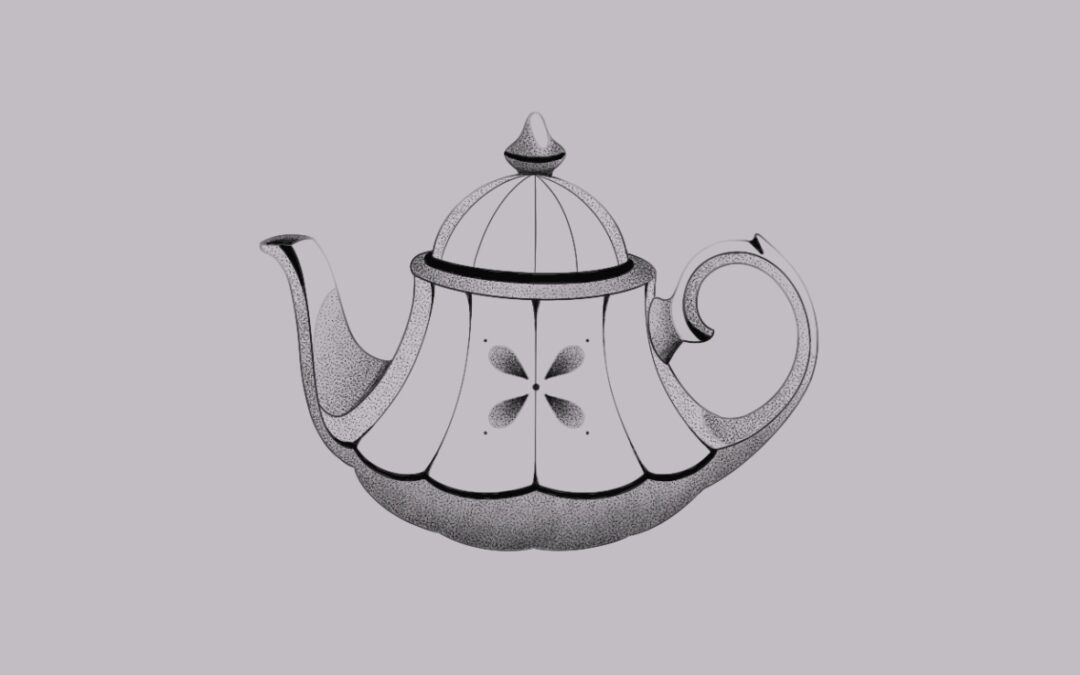 A fine line, delicate tattoo design of a teapot