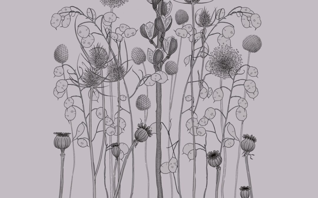 a design of a delicate and fine-line tattoo of winter plants