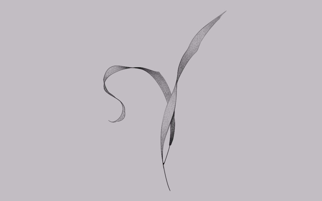 A fine line, delicate tattoo design of a small branch with leaves